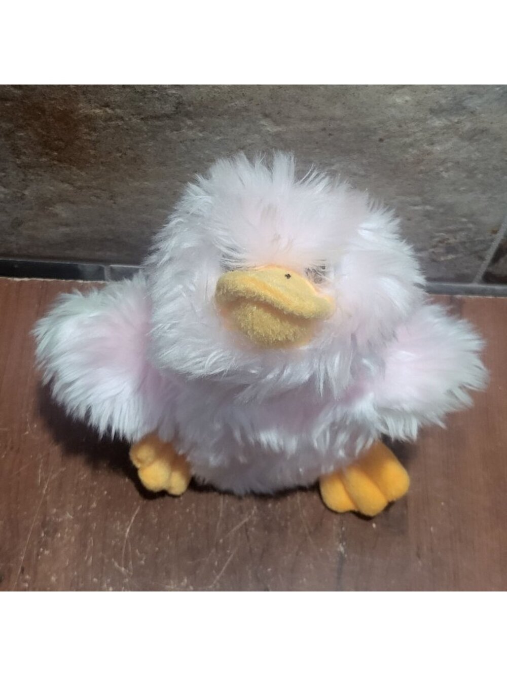 Walmart Platypus Duck Billed Plush Fluffy White Pink Fur Yellow Beak Orange Feet